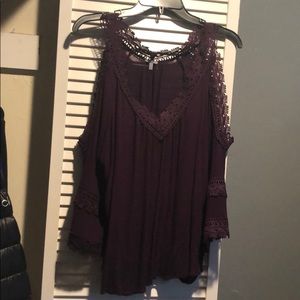 cute dark purple open shouldered blouse